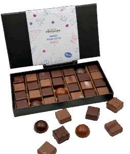 Coffret assortiment 28 chocolats "Fin des écoles"